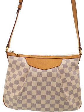 Louis Vuitton Damier Siracusa Shoulder Bag Canvas Leather Azur White